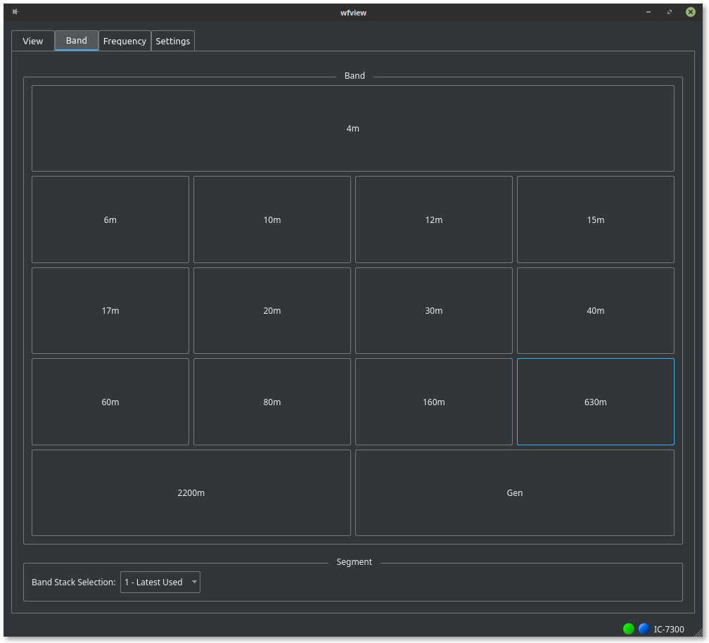 Band tab of wfview