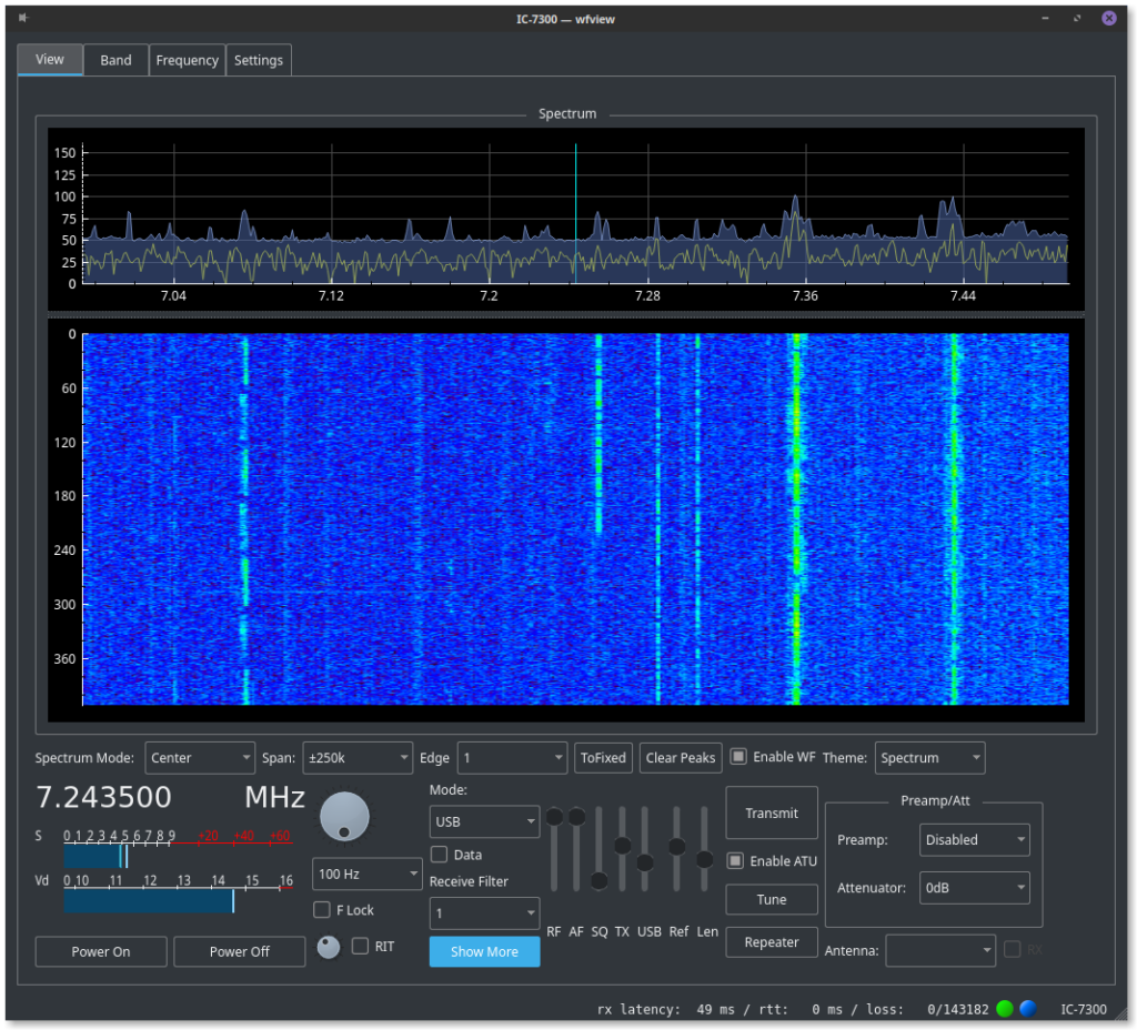 wfview accessing an IC-7300 over ethernet