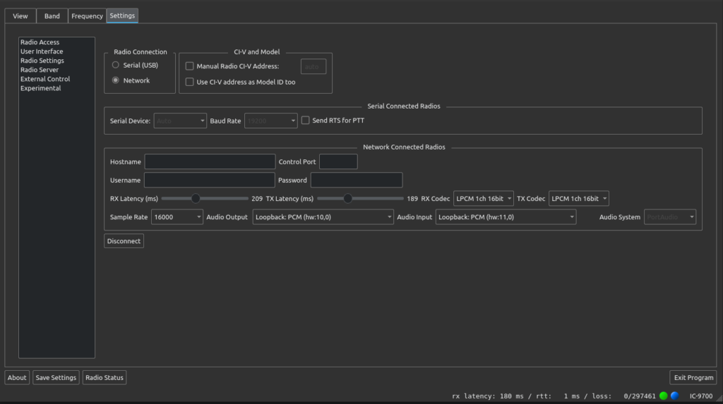 wfview audio setup for APRS