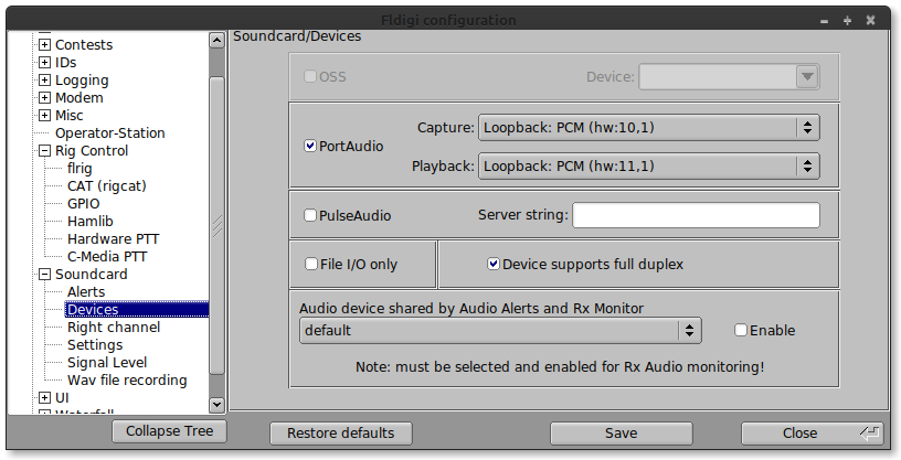 fldigi audio loopback config