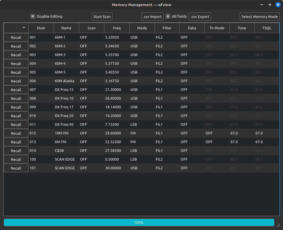 Memory editor with IC-7610