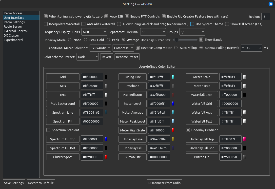 wfview user interface settings