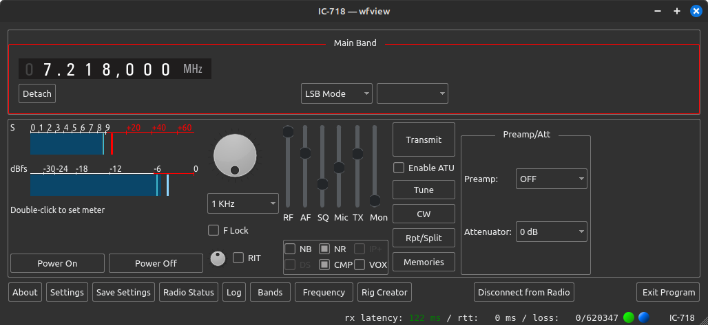 wfview connected to an IC-718 over the internet